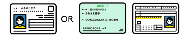 マイナンバーカードまたは通知カード＋本人確認書類